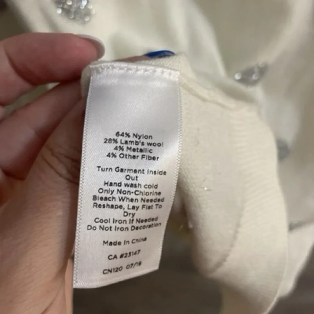 EUC Talbots Cream Sweater with Silver,Shiny Polka Dot w/Long Sleeves Scoop Neck - Picture 7 of 11